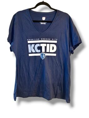 ⚽ Sporting Kansas City KCTID V-Neck Shirt Women’s XXL MLS Soccer Tee Blue NWOT